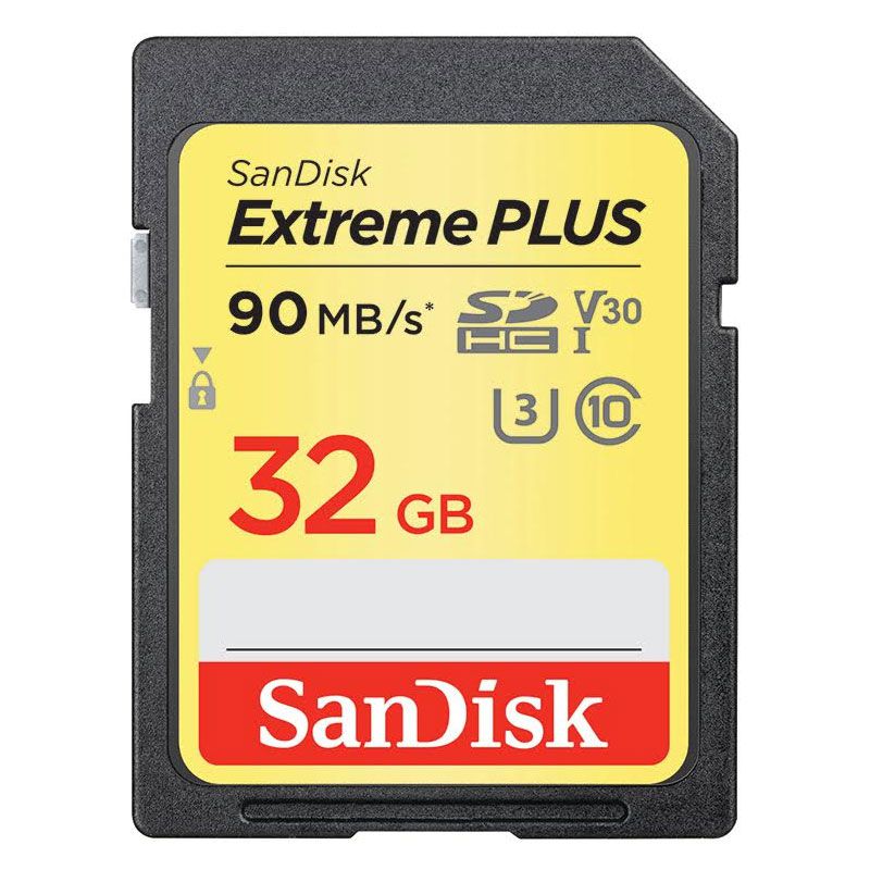 SanDisk 32GB Extreme PLUS V30 SD Card (SDHC) UHS-I U3 - 90MB/s (C)