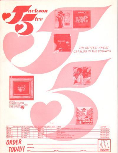 Jackson Five Motown Lp Order Sheet/ 1972