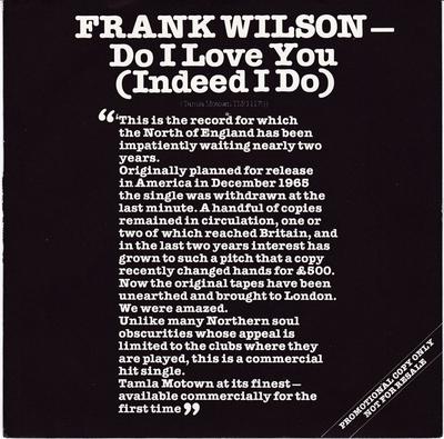 Frank Wilson - Do I Love You ( Indeed I Do ) - Tamla Motown TMG 1170 DJ
