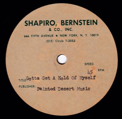 Kenny Sheppard - Gotta Get a Hold Of Myself / blank - Shapiro Berstein 10" acetate 
