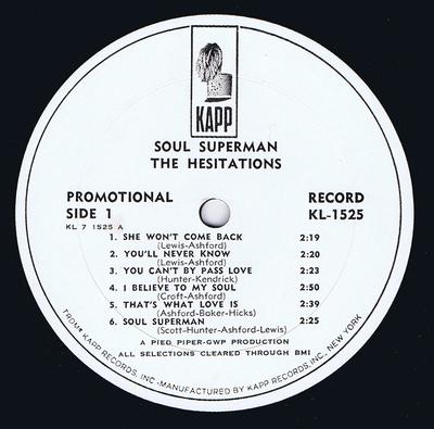 Hesitations - Soul Superman / 12 track Pied Piper masterpiece - Kapp KL-1525 DJ 
