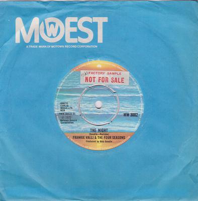 Frankie Valli & The Four Seasons - The Night / When The Morning Comes - Mowest MW 3002 sticker DJ