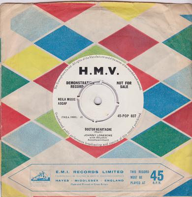 Johnny Lonesome - Doctor Heartache / Marie, Marie - H. M.V. 45-POP 837 DJ