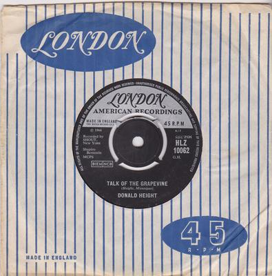 Donald Height - Talk Of The Grapevine / There'll Be No Tomorrow - UK London HLZ 10062