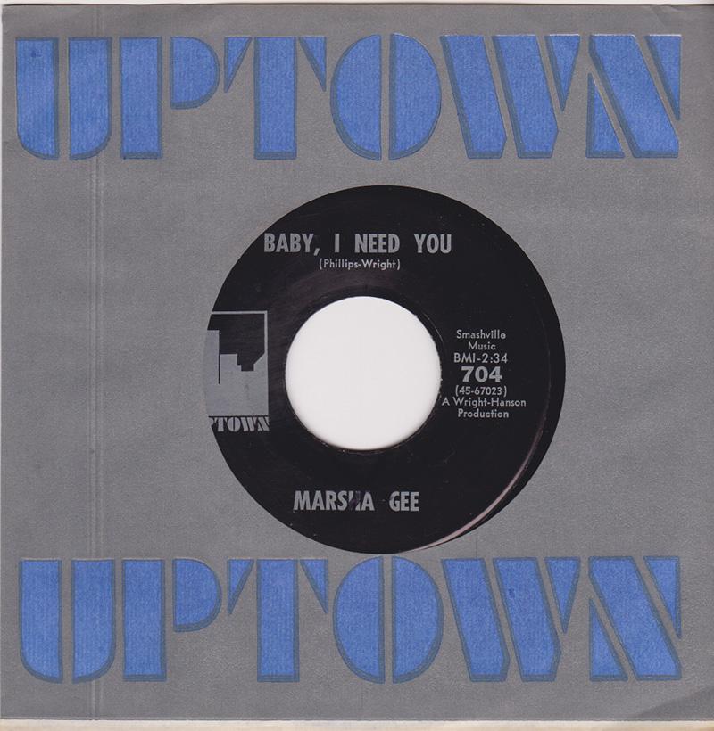 Marsha Gee - Baby, I Need You / I'll Never Be Free (Because I Love You So) - Uptown 704 machine stamped matrix