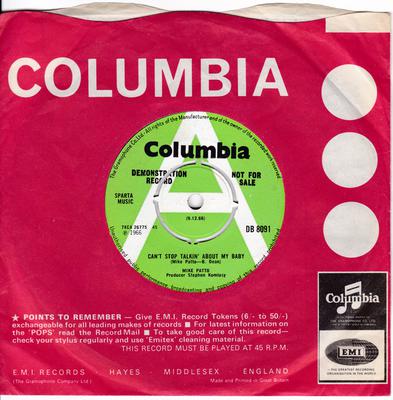 Mike Patto - Can't Stop Talkin' About My Baby / Love - Columbia 8091 DJ