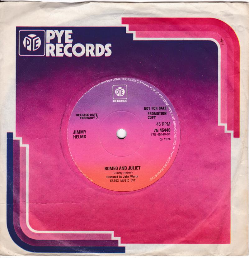 Jimmy Helms - Romeo And Juliet / Ragtime Girl - Pye 7N 45440 DJ