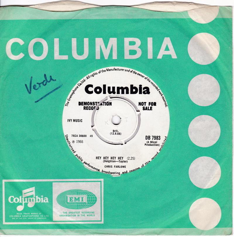 Chris Farlowe - Hey Hey Hey Hey / Just A Dream - Columbia DB 7983 DJ   