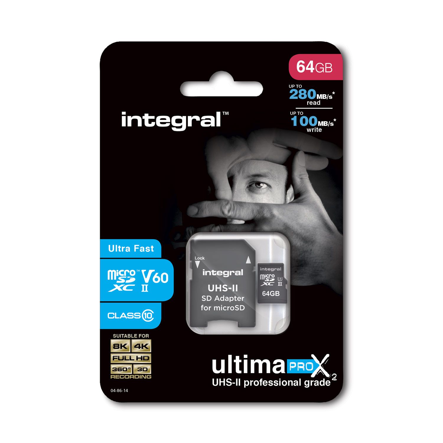 Integral 64GB UltimaPROX2 V60 Micro SD Card (SDXC) UHSII U3 + Adapter