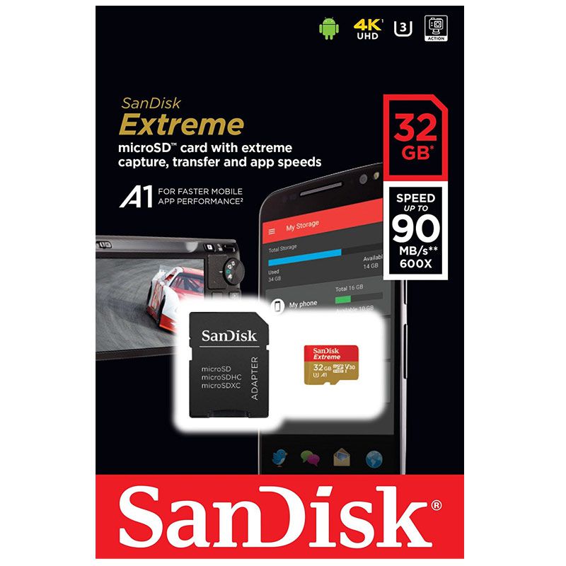 SanDisk 32GB Extreme A1 V30 Micro SD Card (SDHC) + Adapter 