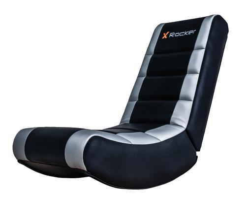 X Rocker Video High Back Faux Leather Floor Rocker Silver Black