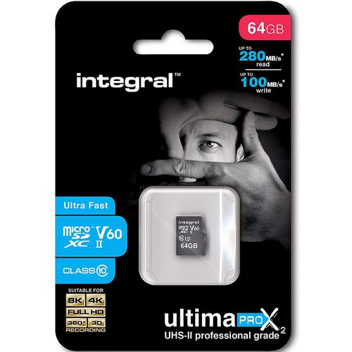 Integral 64GB UltimaPROX2 V60 Micro SD Card (SDXC) UHSII U3 280MB/s