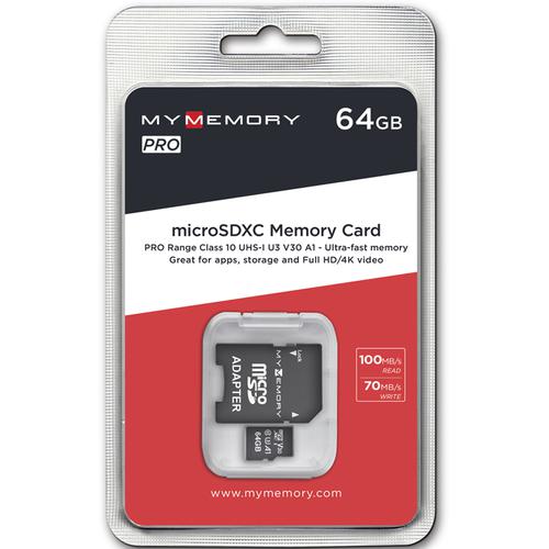 MyMemory 64GB V30 PRO Micro SD Card (SDXC) UHS1 U3 + Adapter 3 Pack